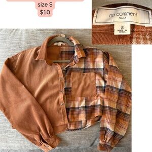 Plaid and Solid Brown Cropped Shirt